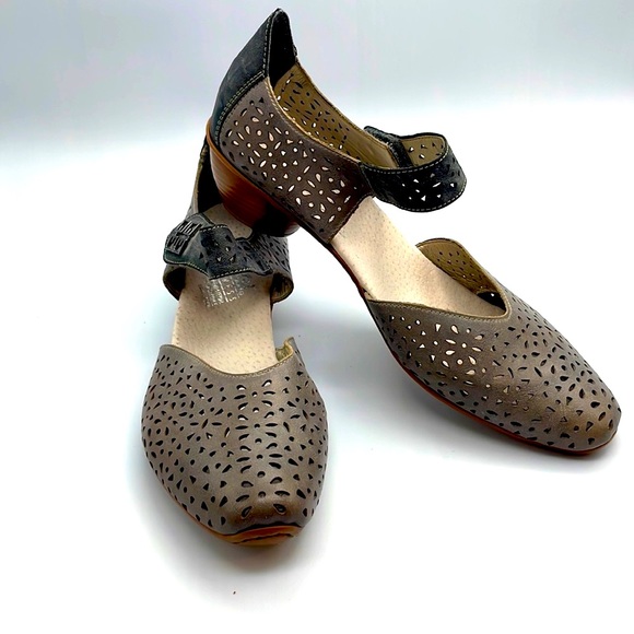 Rieker Mary Jane Perforated Low Heel Shoes - Picture 2 of 14